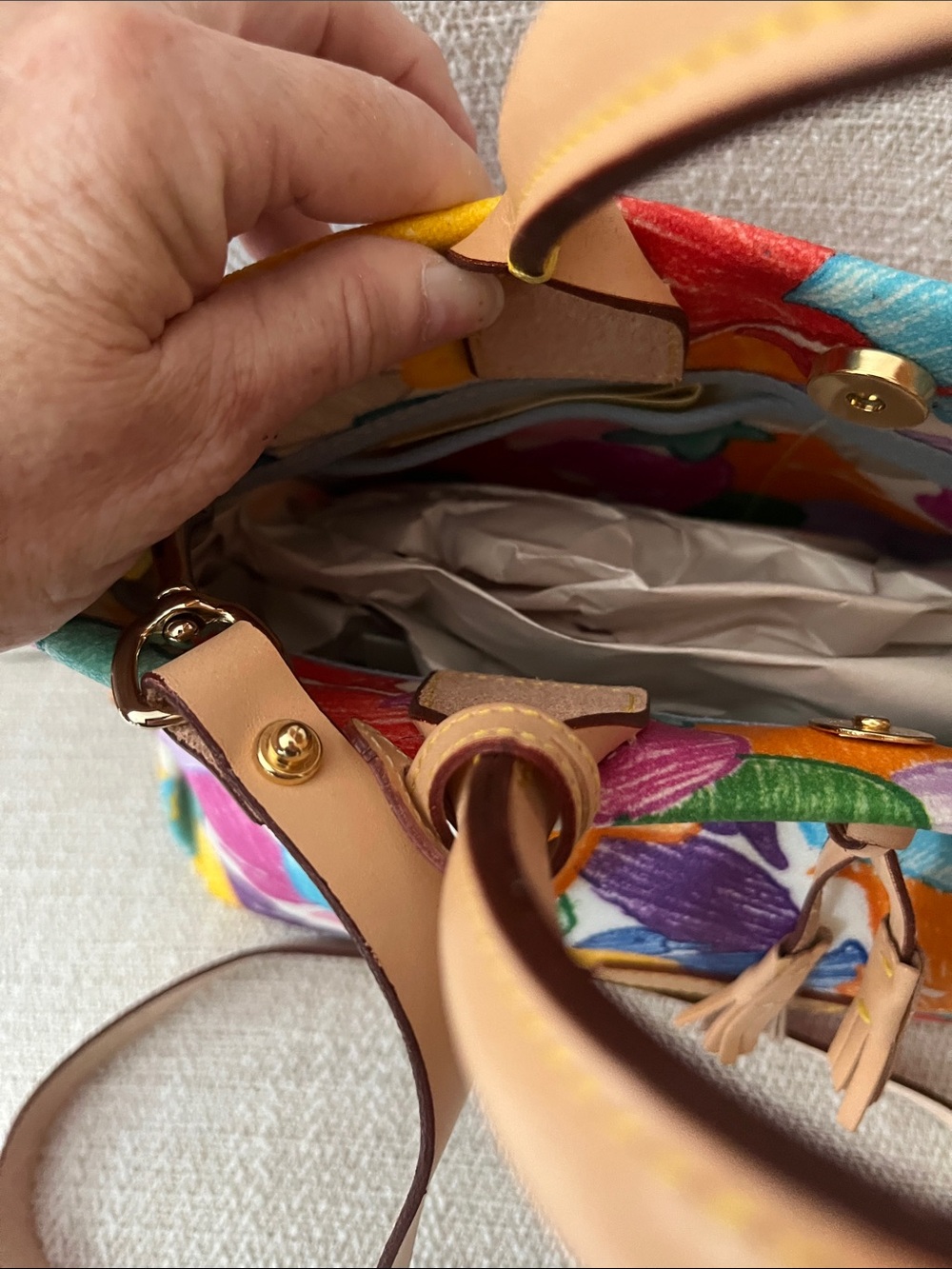 NWT Dooney & Bourke Multicolor Wonder Duck Satchel with Tan Leather Trim - Picture 2 of 11
